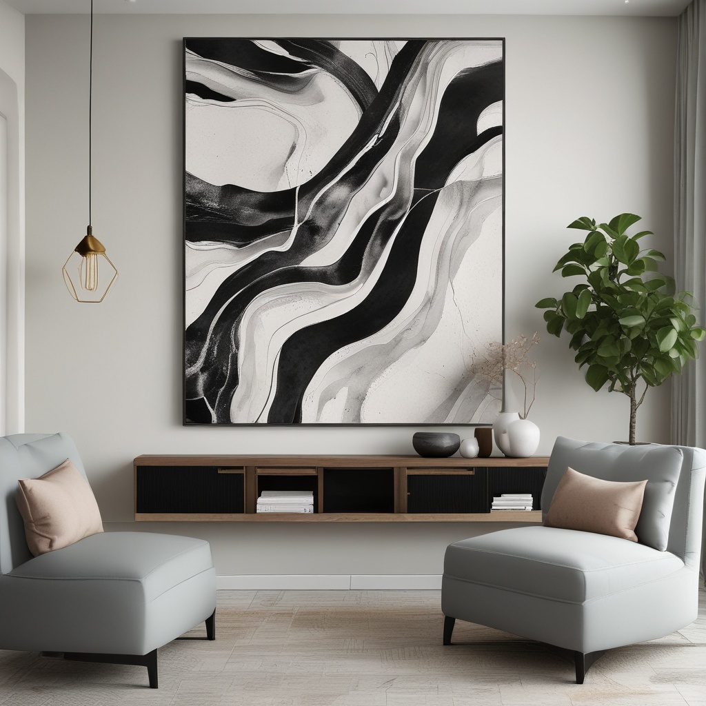Artistic decor with abstract wall art and modern fixtures